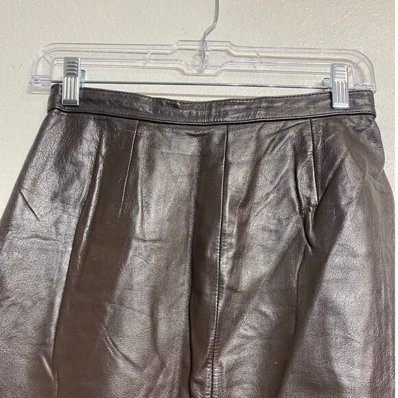 Contrasts Brown Leather Vintage Mini Skirt Sz 7 - Picture 2 of 9
